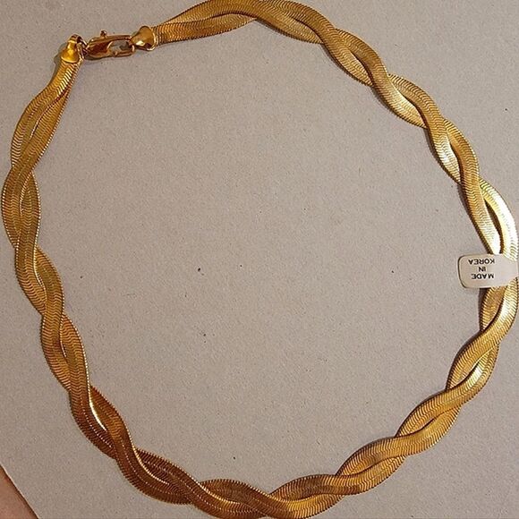 #Vintage Gold Tone #Herringbone Double Twist Layered Choker Necklace Never Worn - Picture 7 of 8